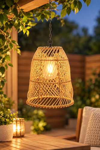 Rattan effect hanging lantern - rattan,